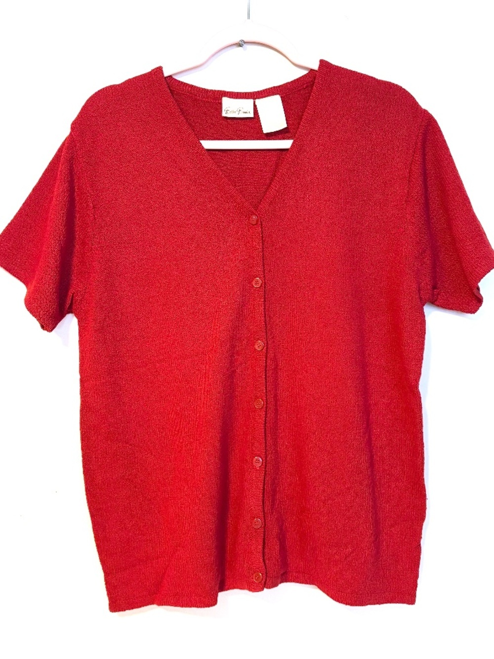 Bobbie Brooks V Neck Short Sleeve Button Cardigan Sweater Red Womens Size Large